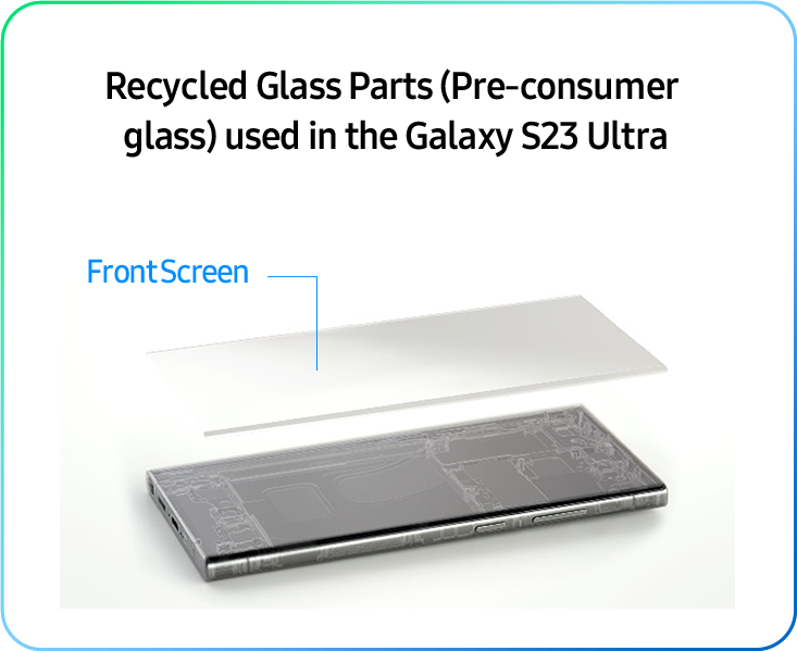 Recycled Glass Parts (Pre-consumer glass) used in the Galaxy S23 Ultra - Front Screen